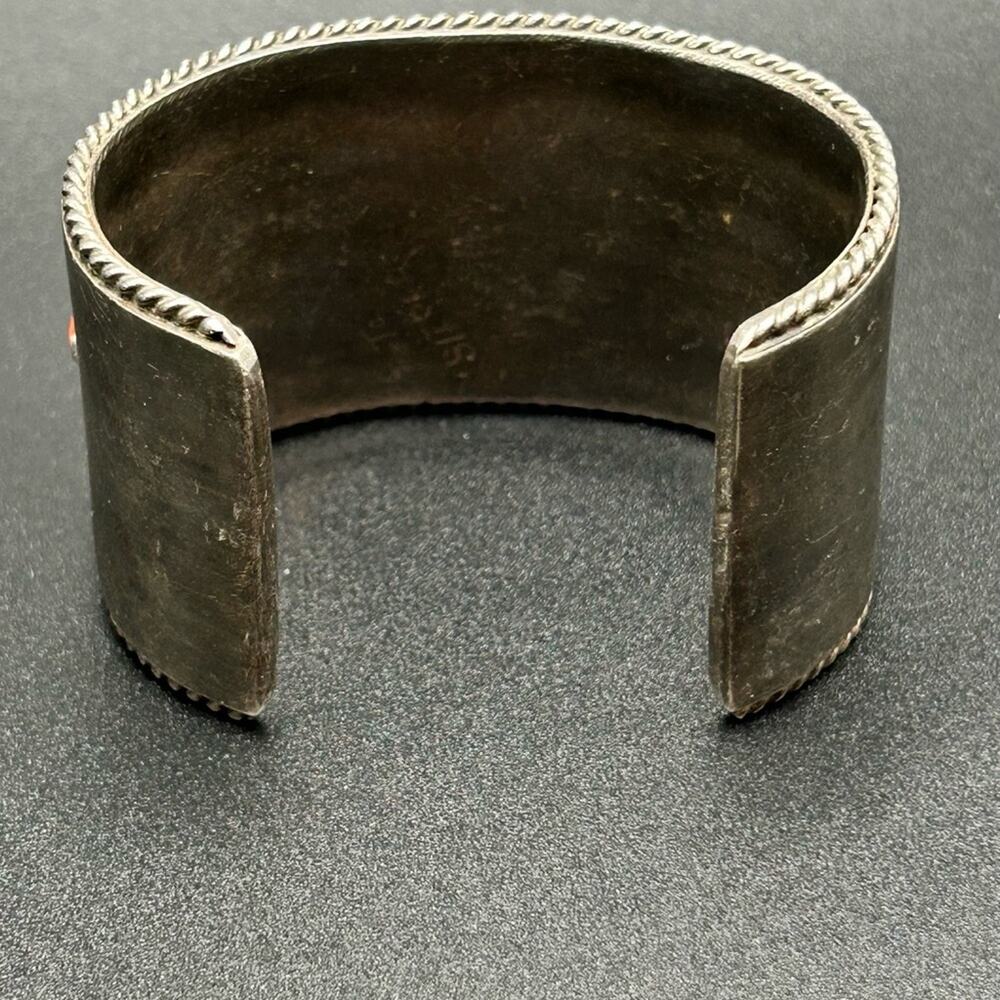 925 Sterling silver coral MOP inlay cuff bracelet #396 Native American Zuni 125g - Picture 4 of 16